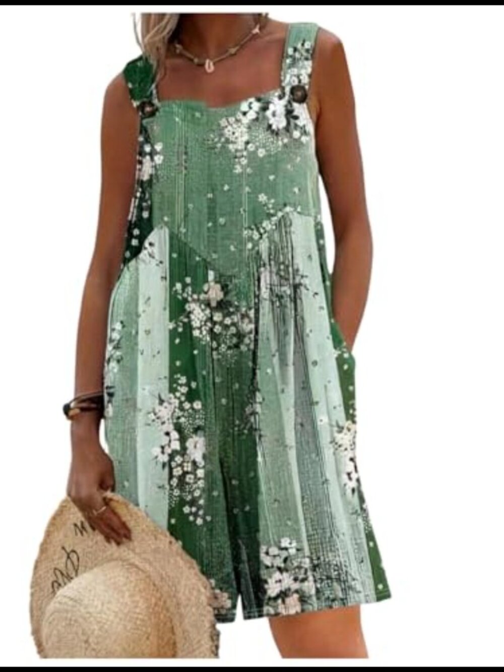Plus Size Floral Romper, Boho Color Block Jumpsuit, Sleeveless Casual Summer